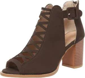 High Heels Pumps Women's Open Toe Booties with Block Heel and Side Comfortable and Stylish Cut Out Design Chunky Heel