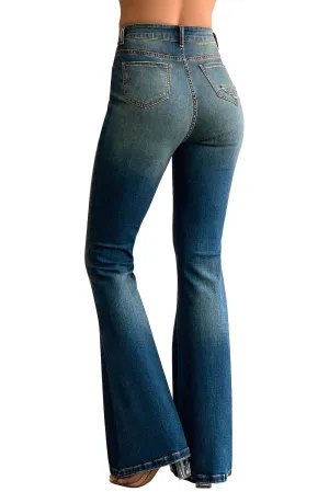 High Rise Ripped Raw Hemline Flare Jeans