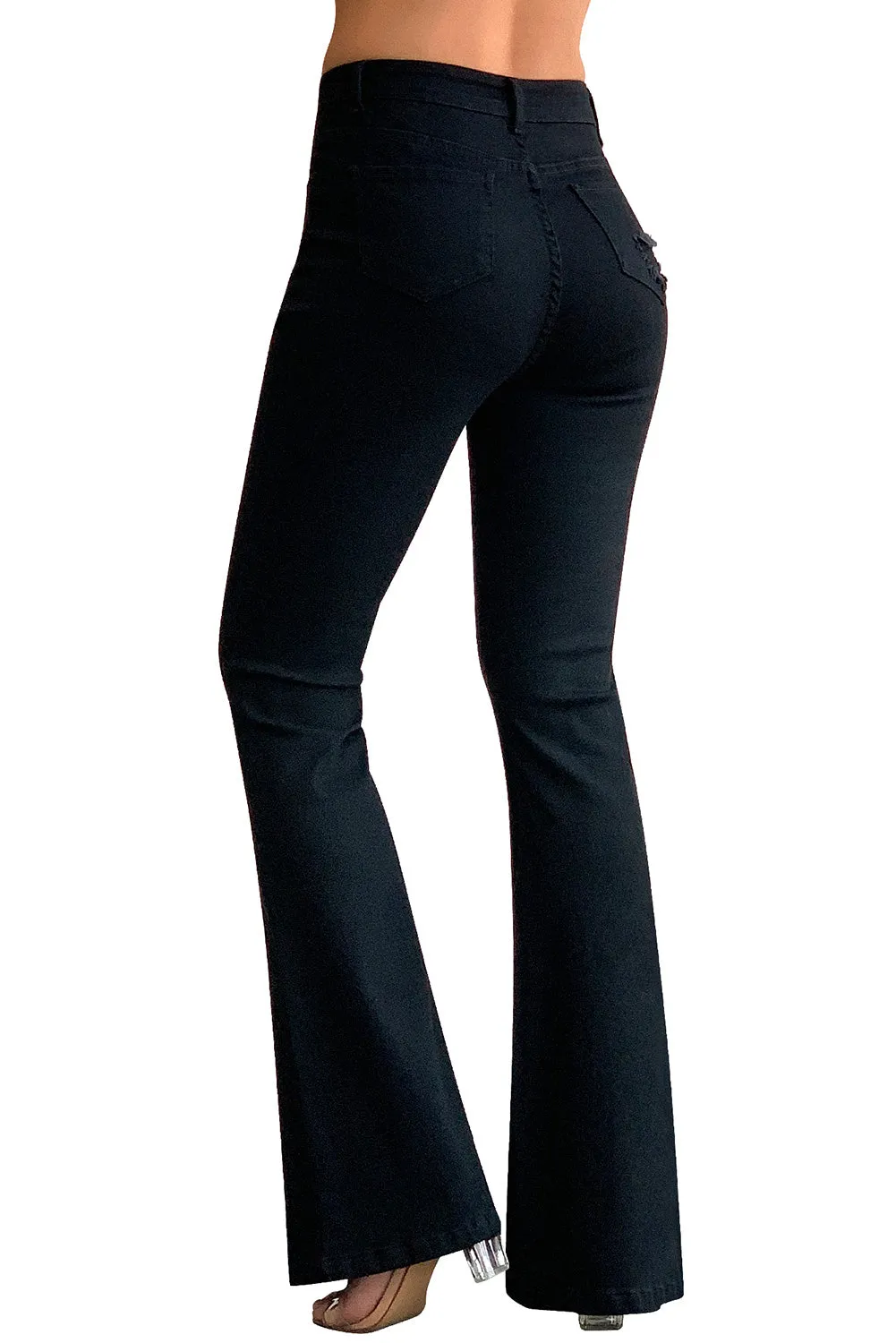 High Rise Ripped Raw Hemline Flare Jeans