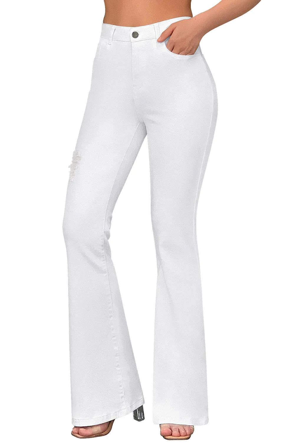 High Rise Ripped Raw Hemline Flare Jeans