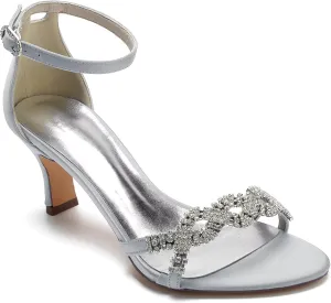 HNVAVQ Women's Sandals with Kitten Heel,Sparkly Rhinestones Elegant Strappy Party Heels with Ankle Strap,Summer Comfortable Sandals for Ladies Wedding Shoes for Bride