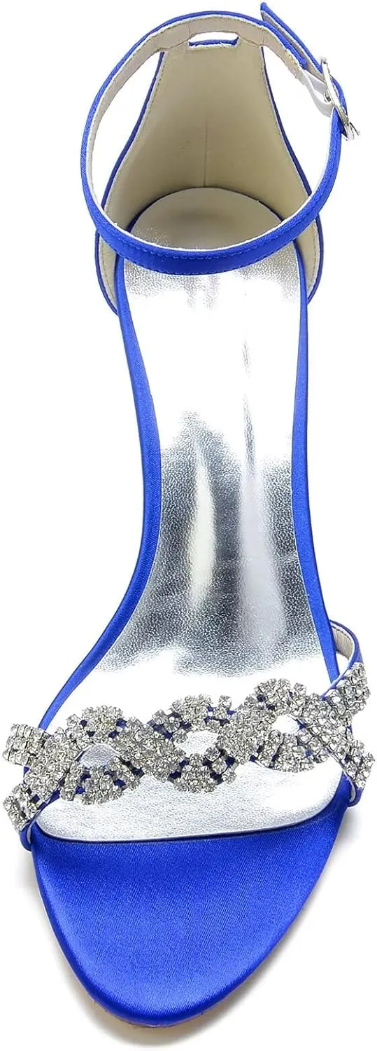 HNVAVQ Women's Sandals with Kitten Heel,Sparkly Rhinestones Elegant Strappy Party Heels with Ankle Strap,Summer Comfortable Sandals for Ladies Wedding Shoes for Bride