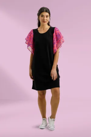 Homelee Lola Dress Black with Sunset Floral Sleeves