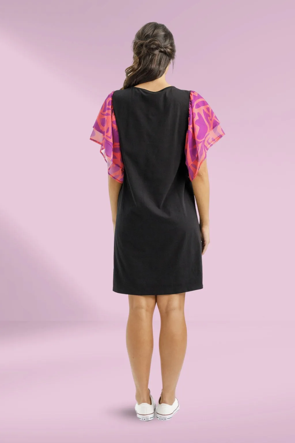 Homelee Lola Dress Black with Sunset Floral Sleeves