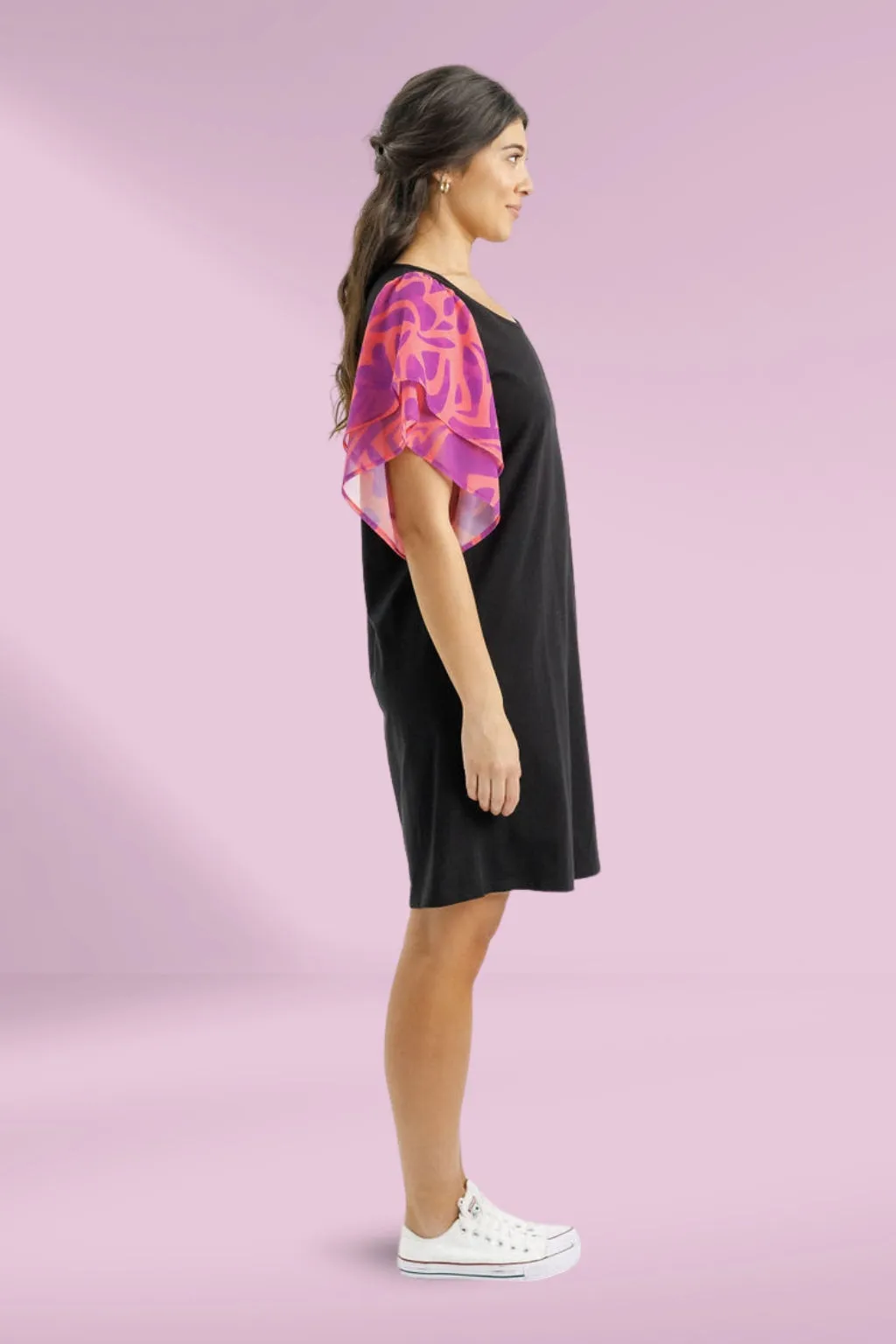 Homelee Lola Dress Black with Sunset Floral Sleeves