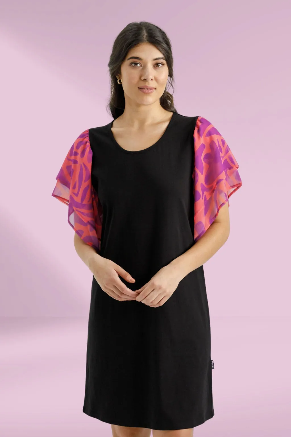 Homelee Lola Dress Black with Sunset Floral Sleeves