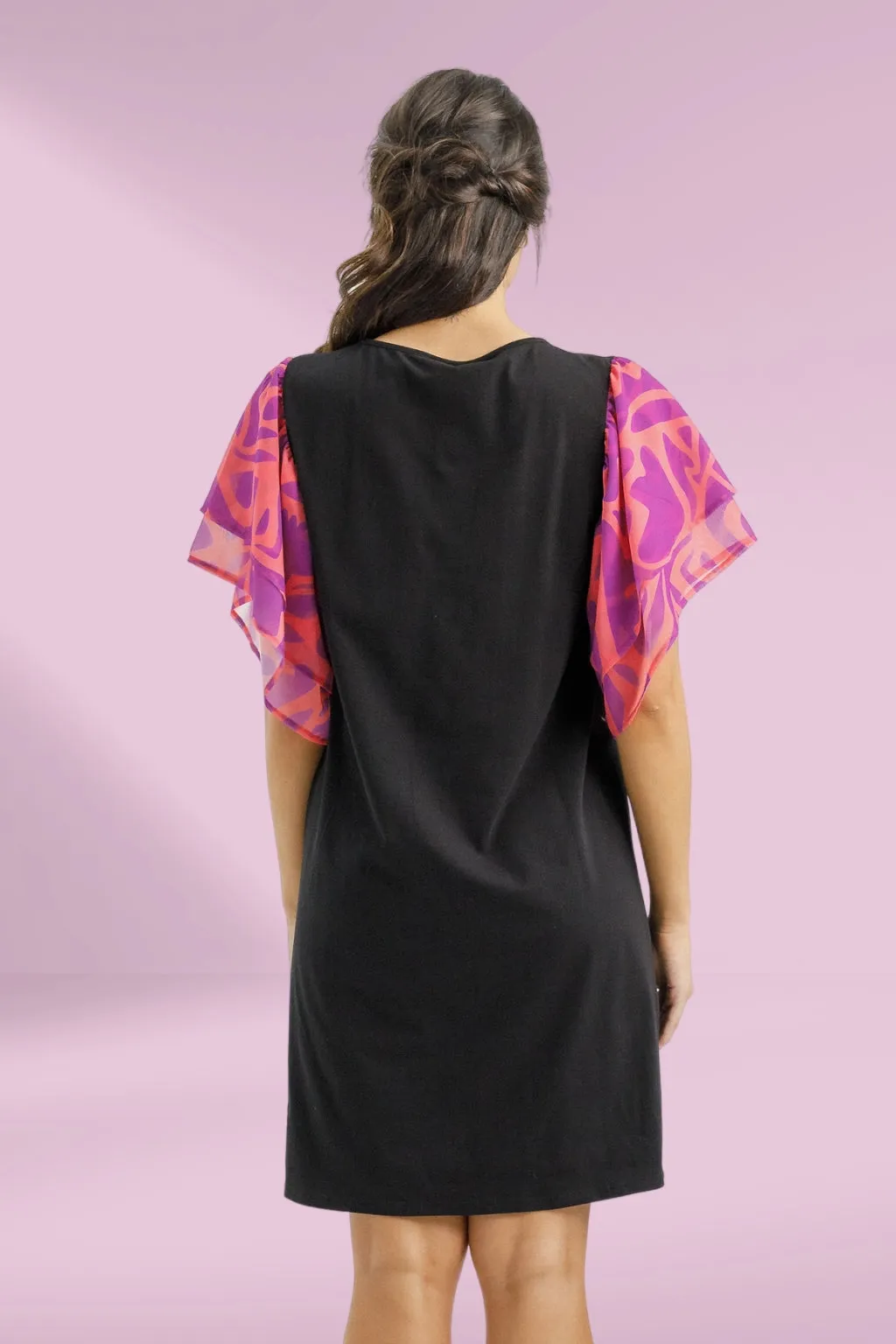 Homelee Lola Dress Black with Sunset Floral Sleeves