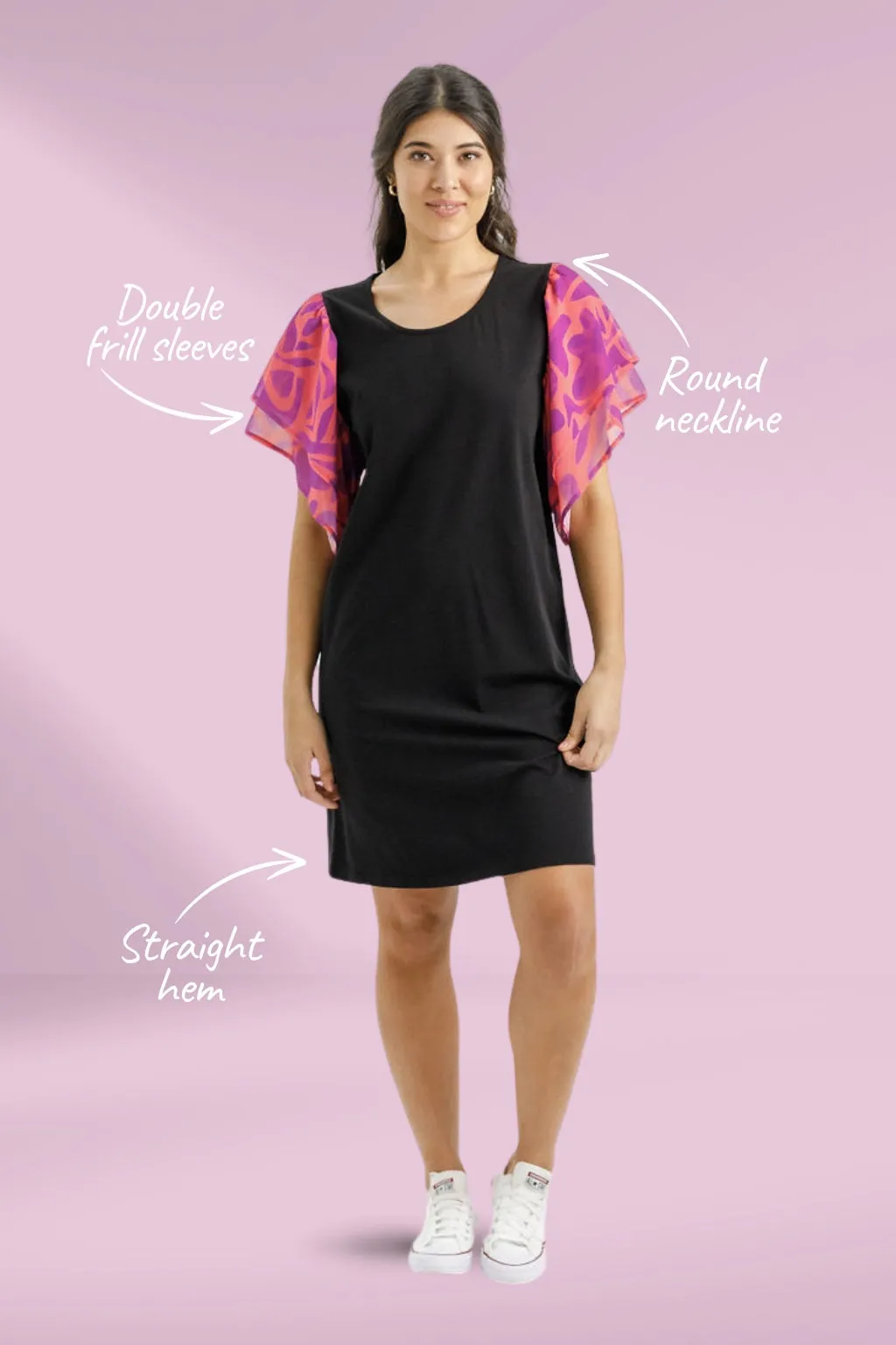 Homelee Lola Dress Black with Sunset Floral Sleeves