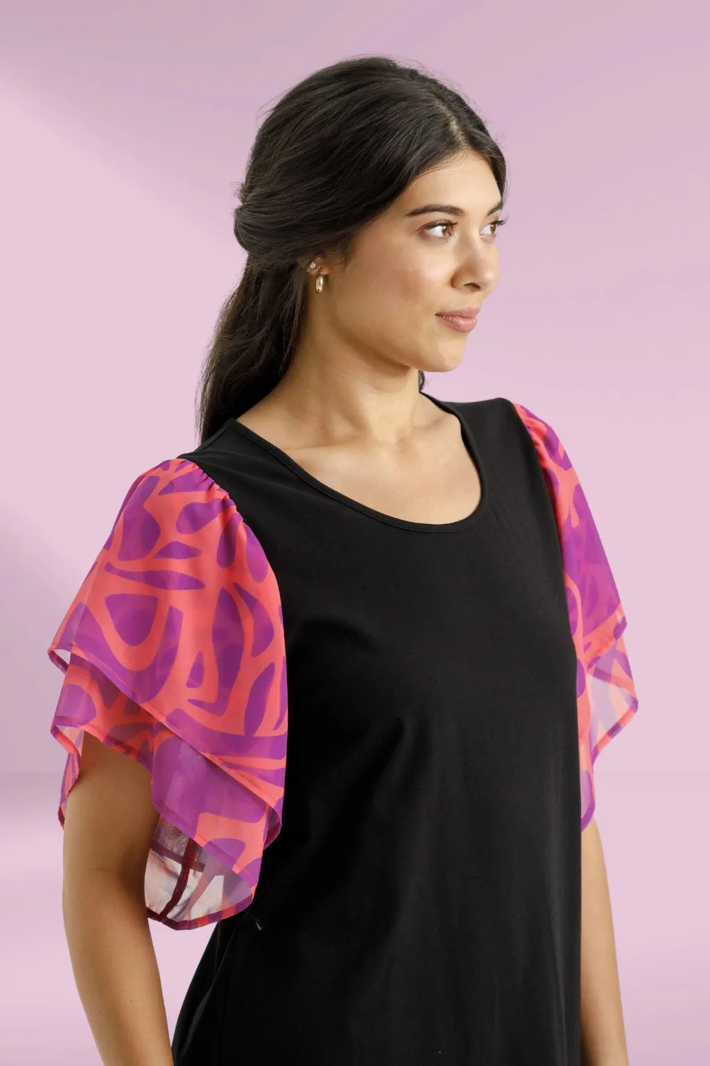 Homelee Lola Dress Black with Sunset Floral Sleeves