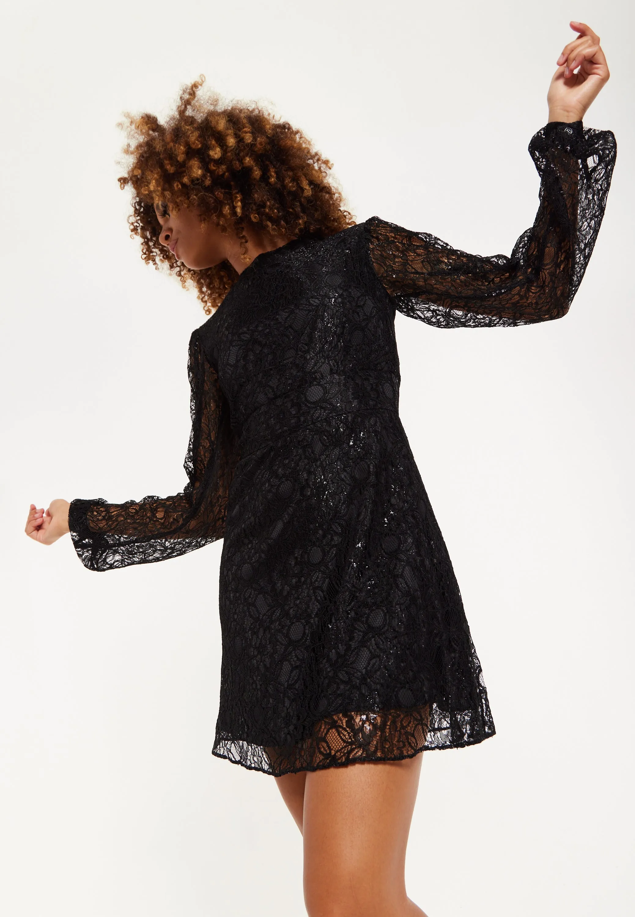 House of Holland Midnight Lace Long-Sleeve Mini Dress