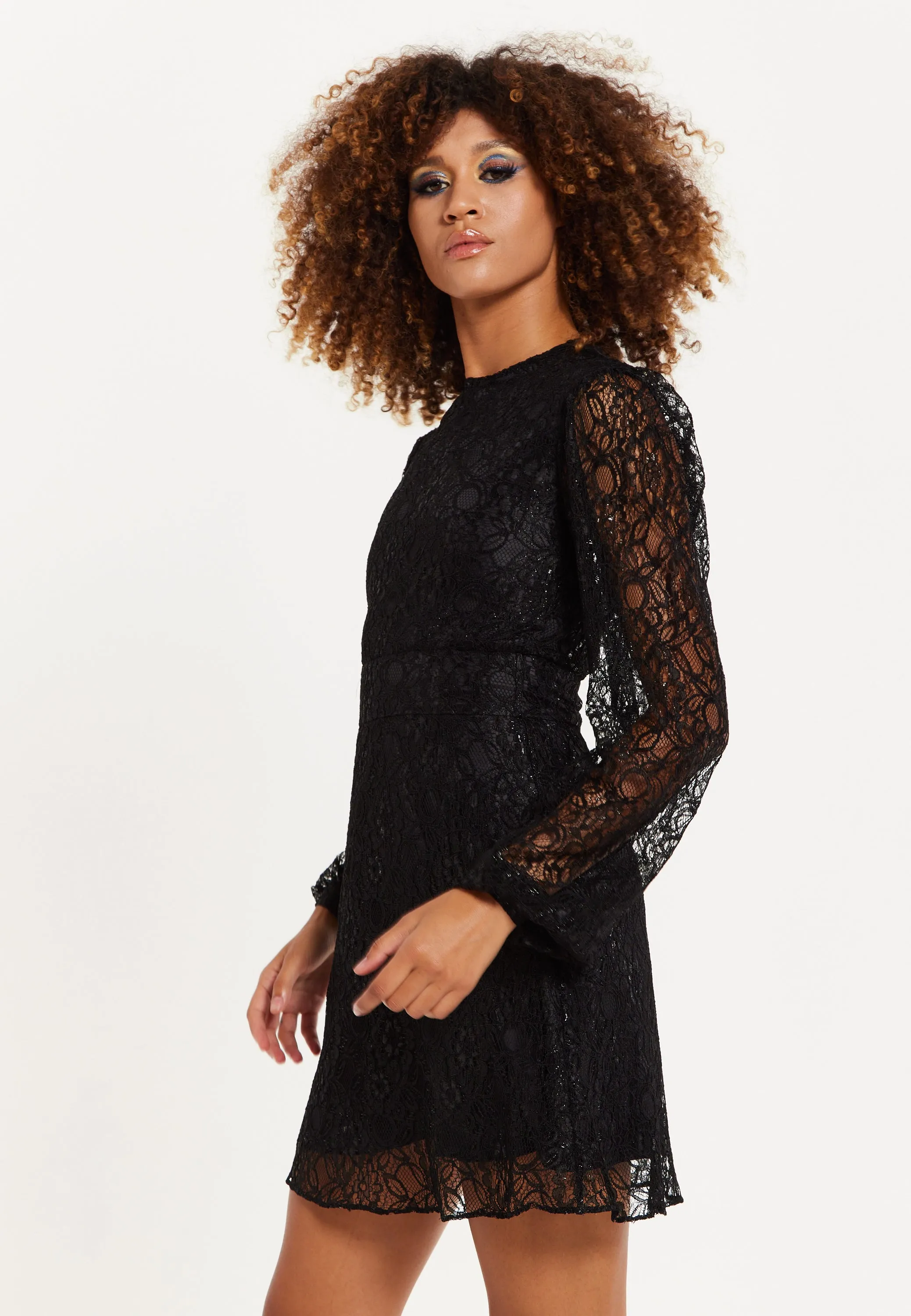 House of Holland Midnight Lace Long-Sleeve Mini Dress