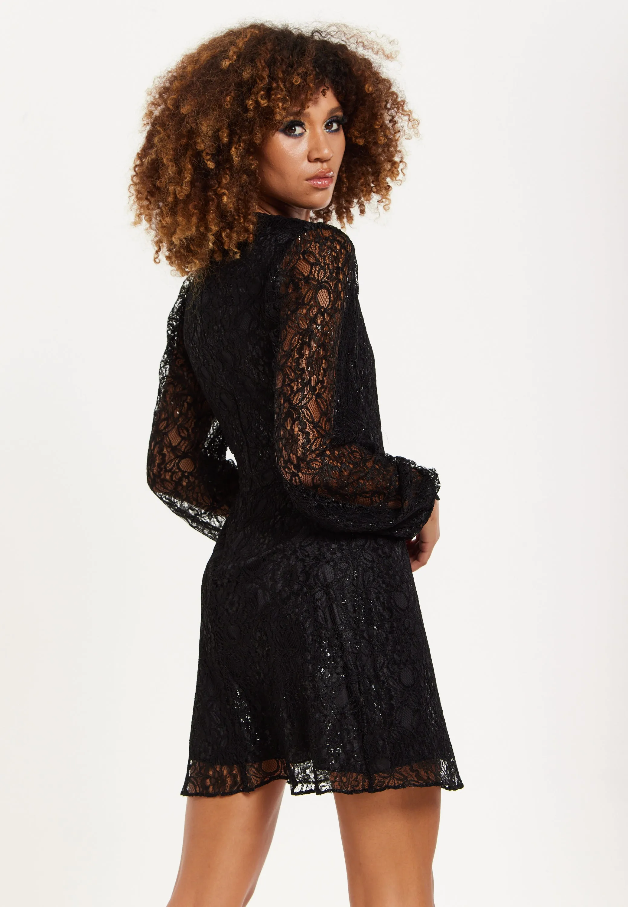 House of Holland Midnight Lace Long-Sleeve Mini Dress