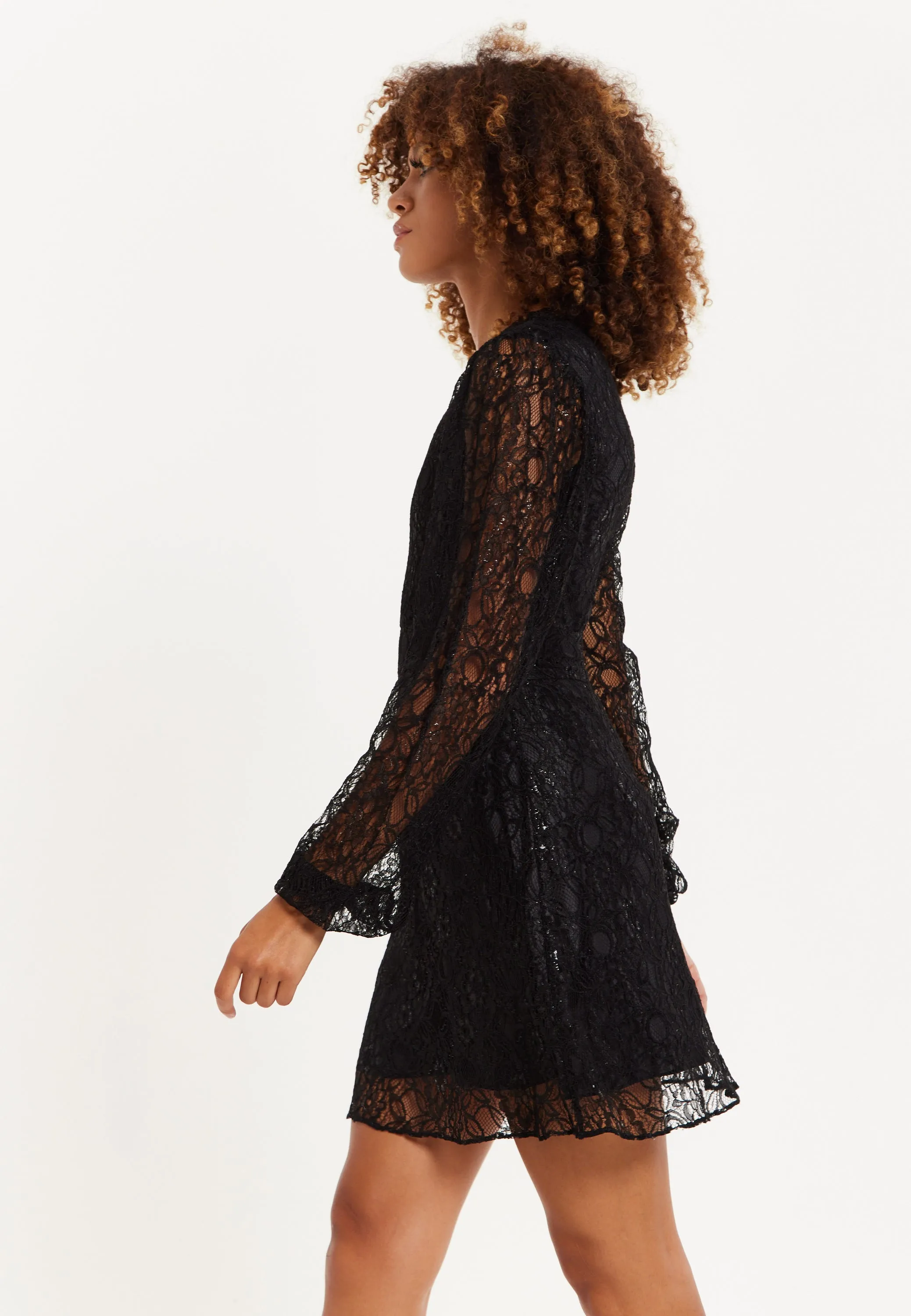House of Holland Midnight Lace Long-Sleeve Mini Dress