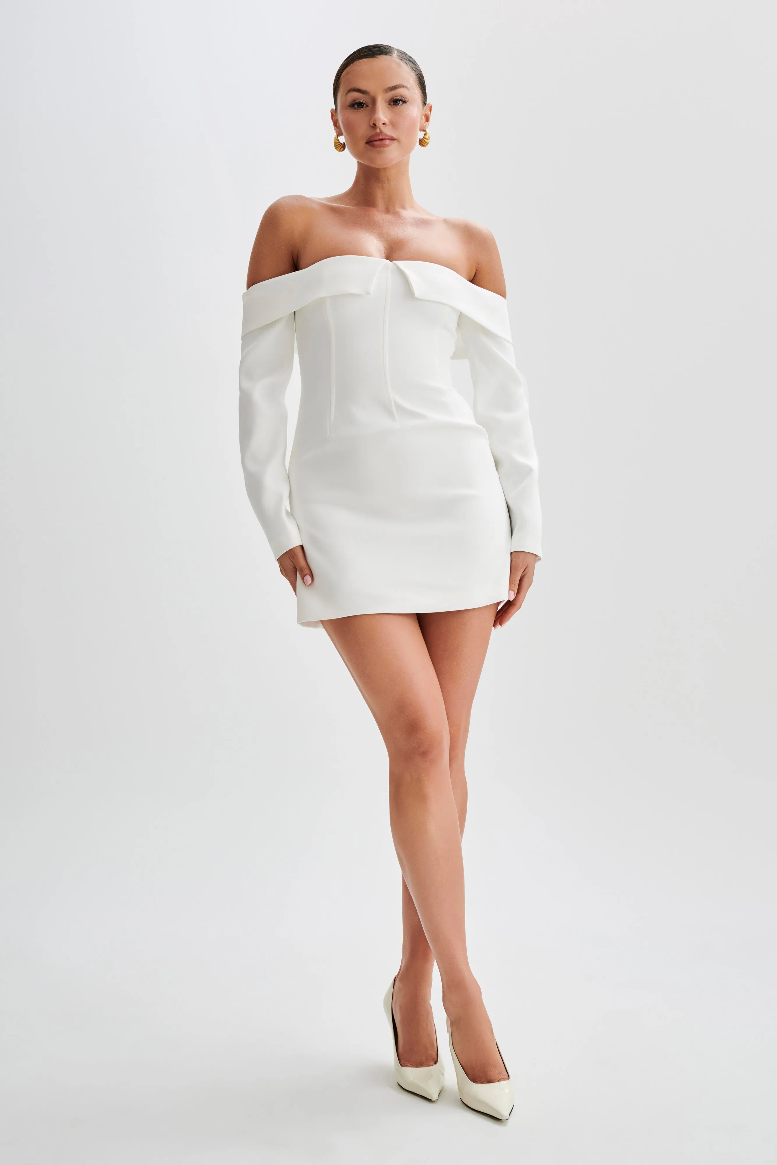 Hugo Suiting Off Shoulder Mini Dress - Ivory