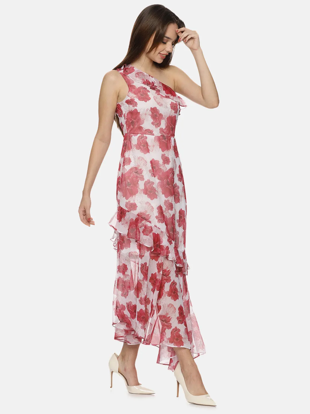 IS.U Floral White One Shoulder Asymmetrical Dress
