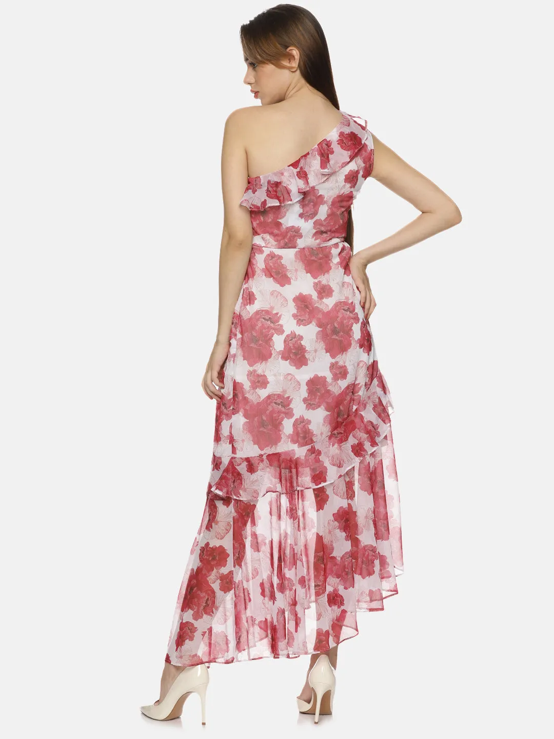 IS.U Floral White One Shoulder Asymmetrical Dress