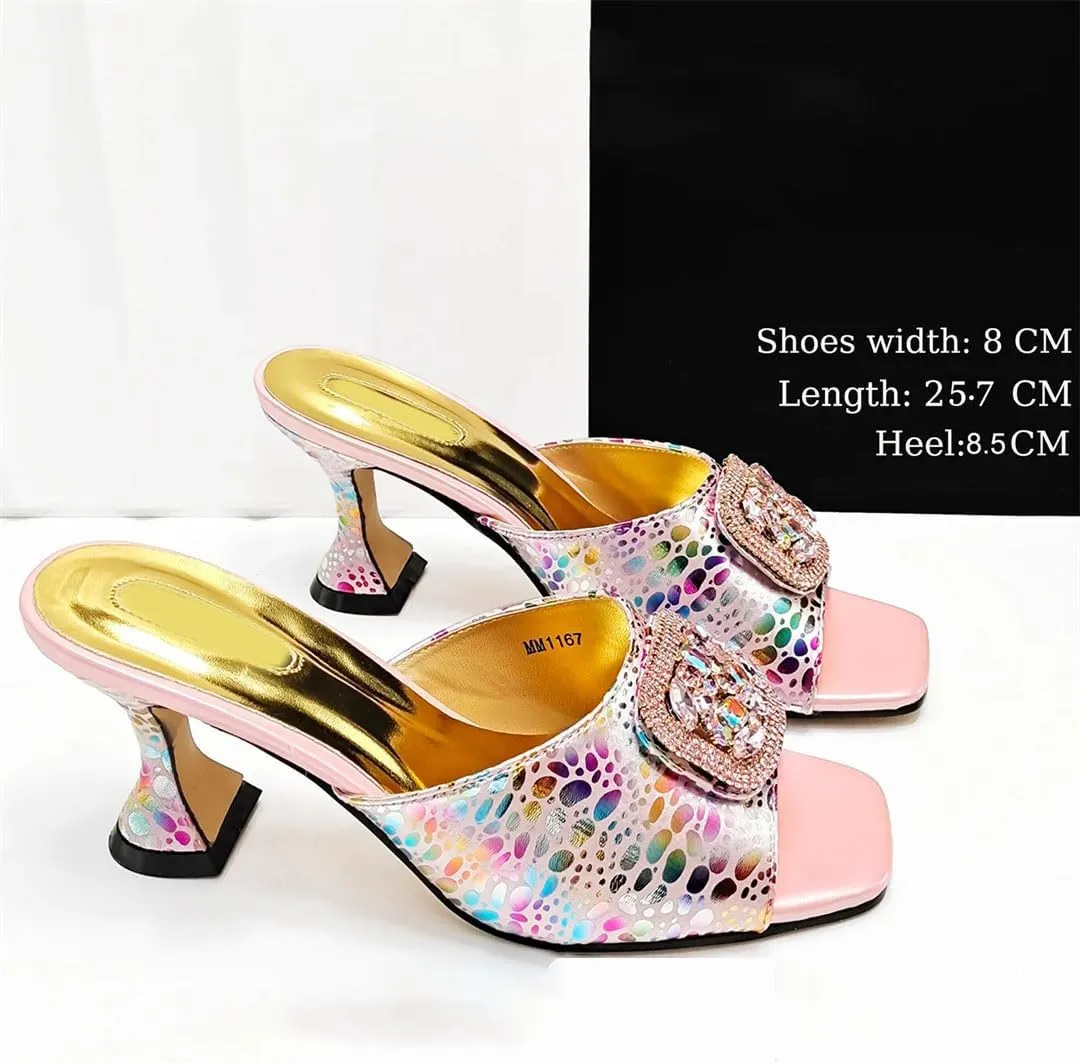 Italian-Made Bridal Heels with Rhinestone Clutch Set Womens Wedding Banquet Party Shoes