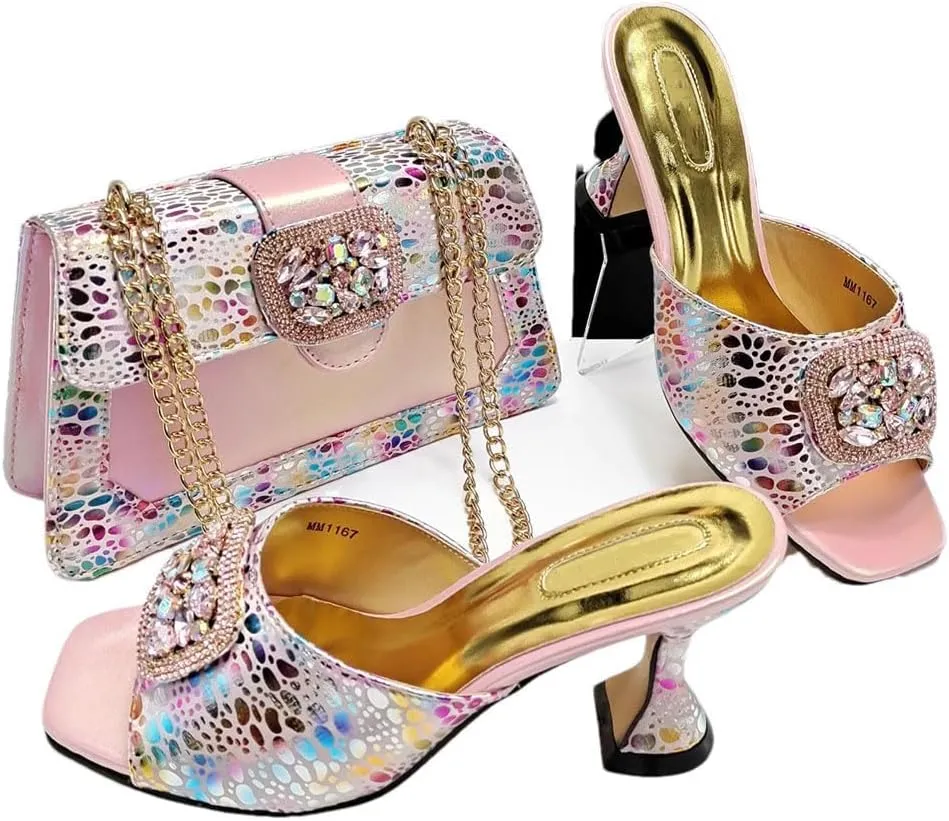 Italian-Made Bridal Heels with Rhinestone Clutch Set Womens Wedding Banquet Party Shoes