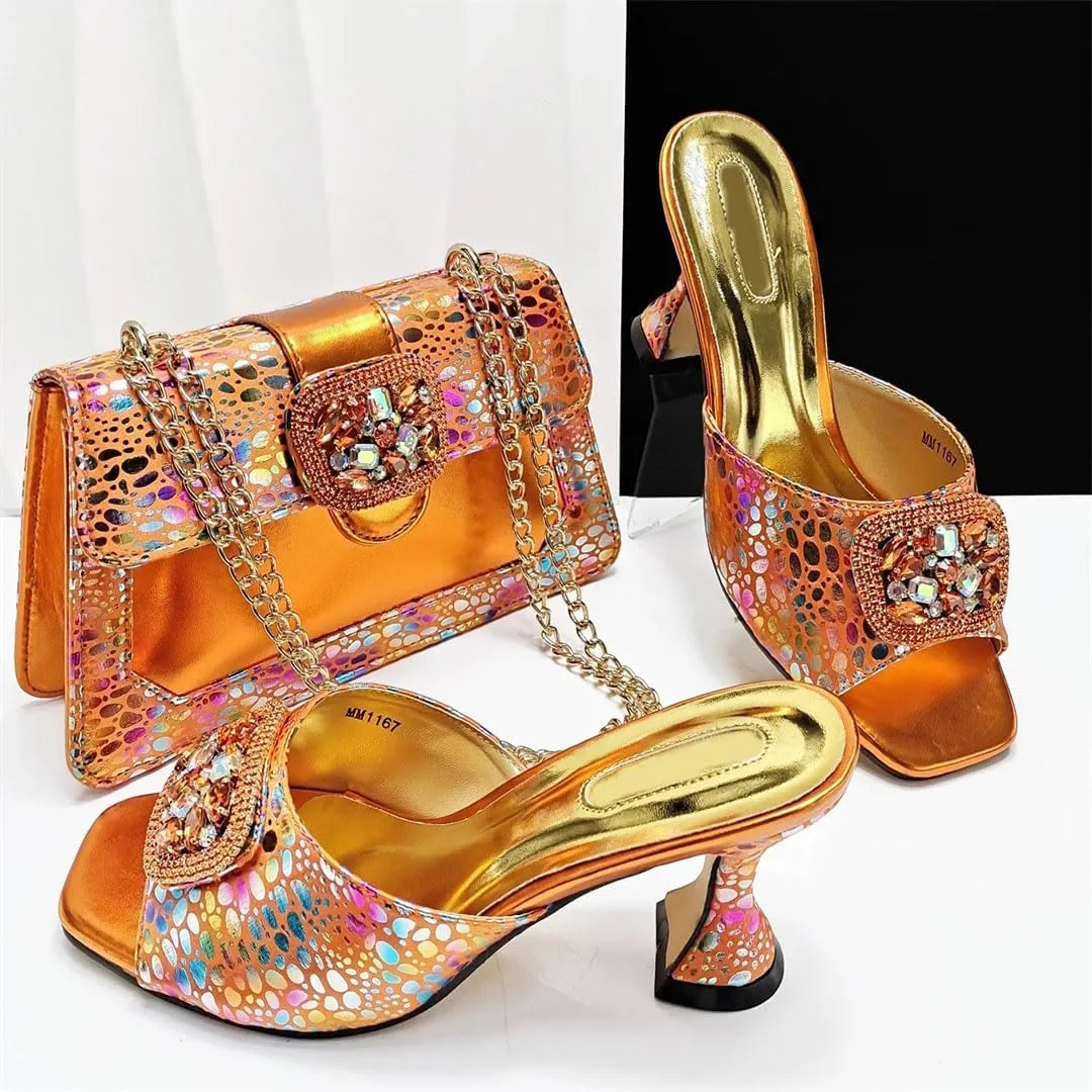 Italian-Made Bridal Heels with Rhinestone Clutch Set Womens Wedding Banquet Party Shoes