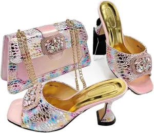 Italian-Made Bridal Heels with Rhinestone Clutch Set Womens Wedding Banquet Party Shoes