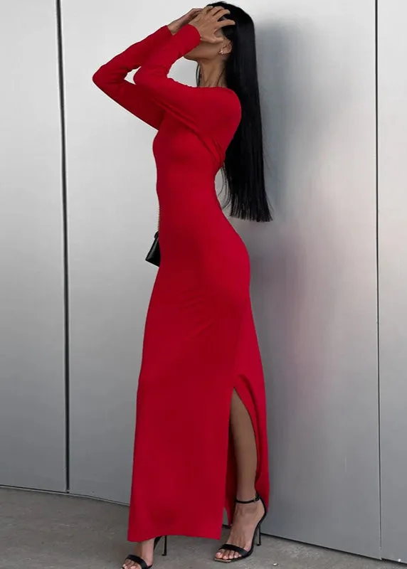 Ivyshape | Blue Long-Sleeve Maxi Dress
