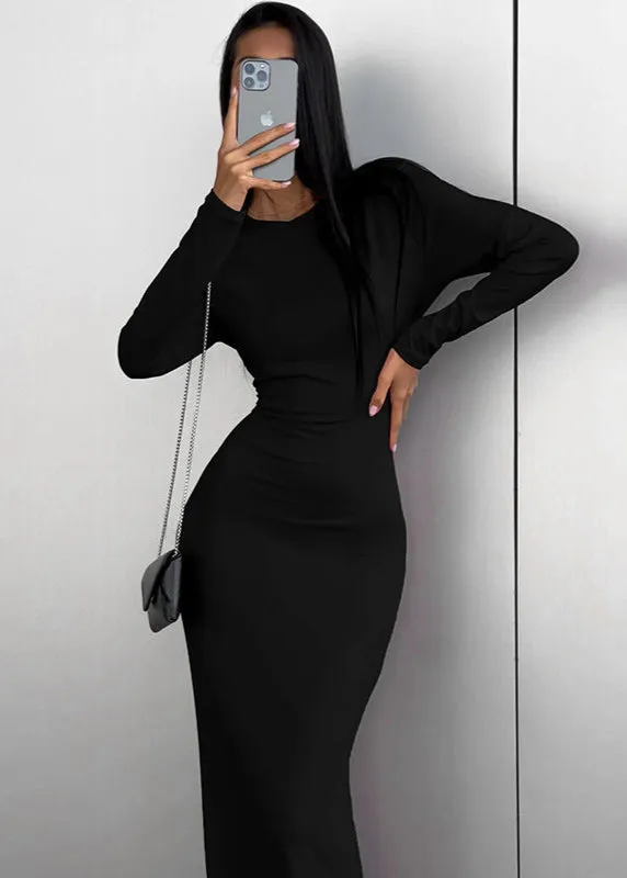 Ivyshape | Blue Long-Sleeve Maxi Dress