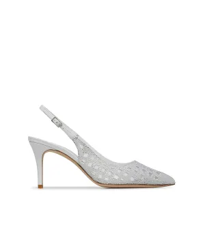 Jewel white suede laser-cut detailed slingbacks