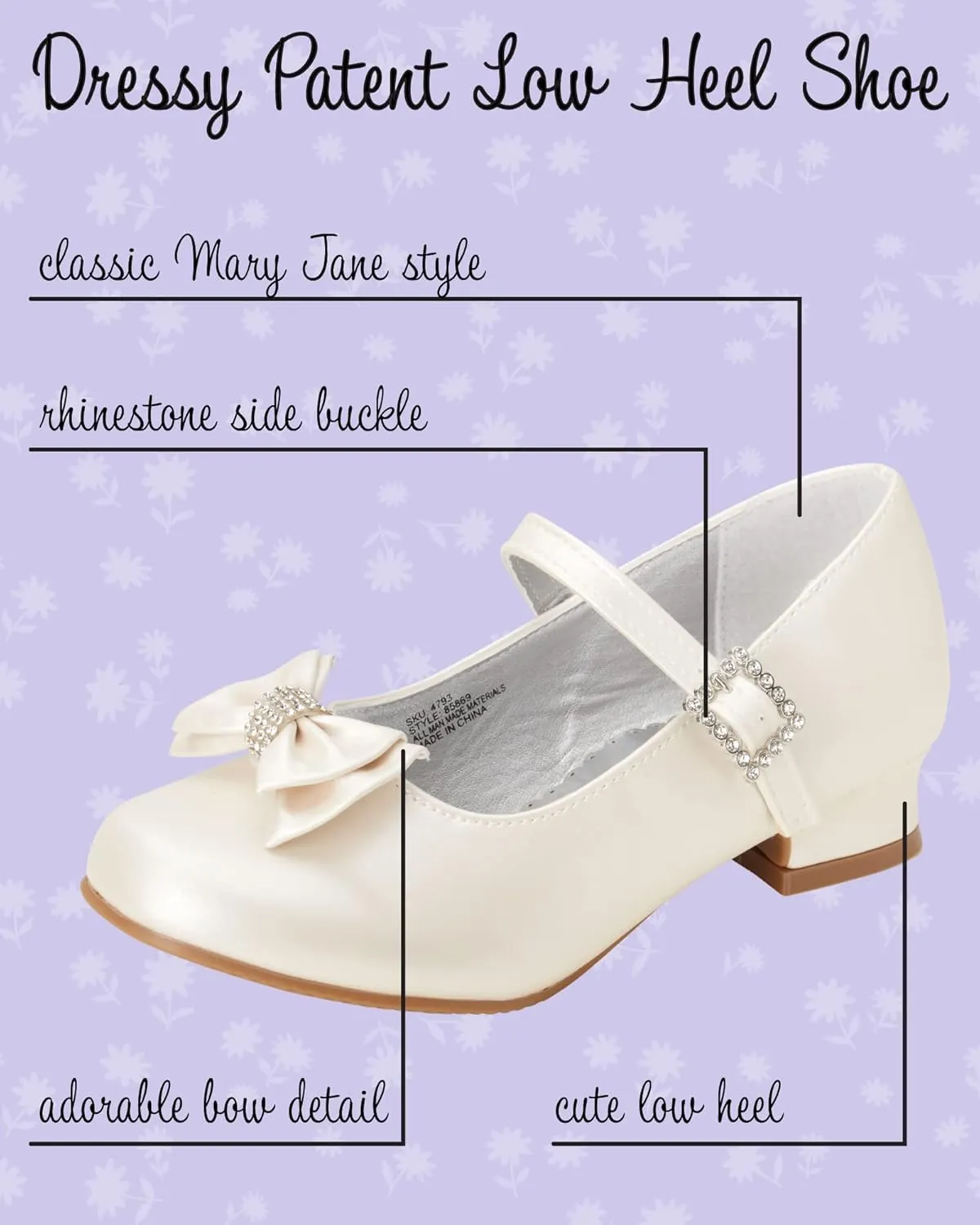 Josmo Girl's Dress Mary Jane Wedding Party Heels Ballerina Flower Shoes, Hook and Loop Buckle (Toddler