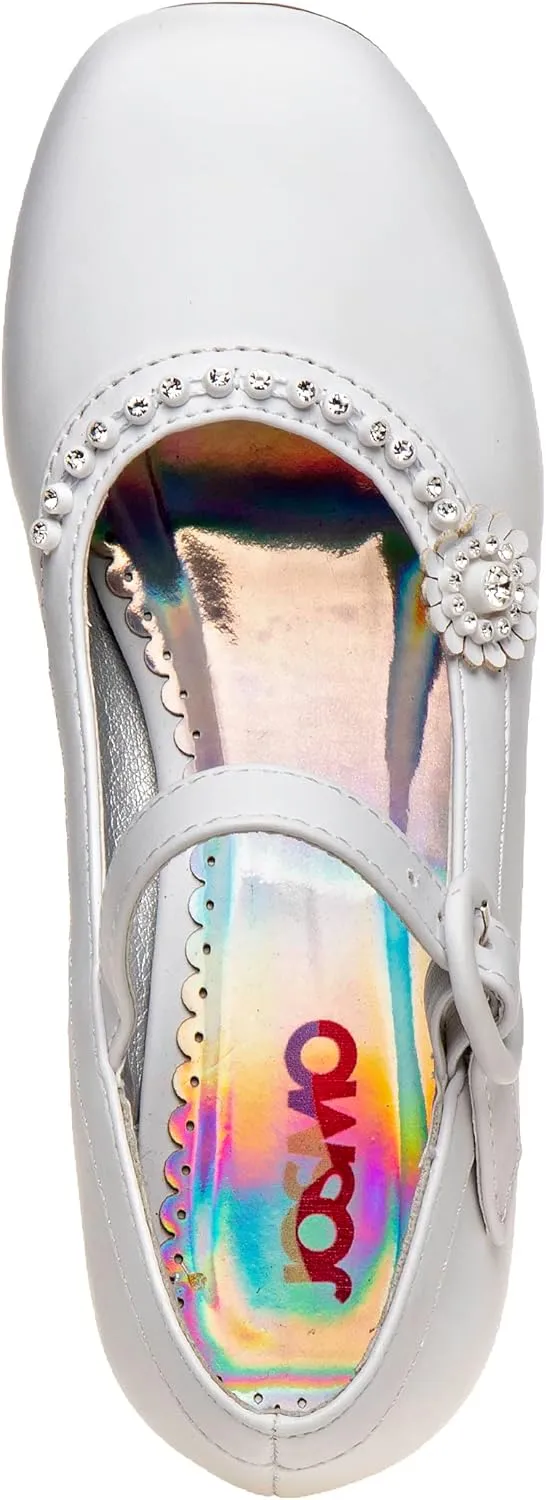 Josmo Girl's Dress Mary Jane Wedding Party Heels Ballerina Flower Shoes, Hook and Loop Buckle (Toddler