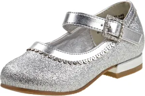 Josmo Girl's Dress Mary Jane Wedding Party Heels Ballerina Flower Shoes, Hook and Loop Buckle (Toddler