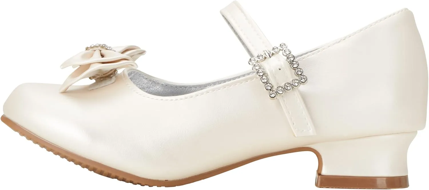 Josmo Girl's Dress Mary Jane Wedding Party Heels Ballerina Flower Shoes, Hook and Loop Buckle (Toddler