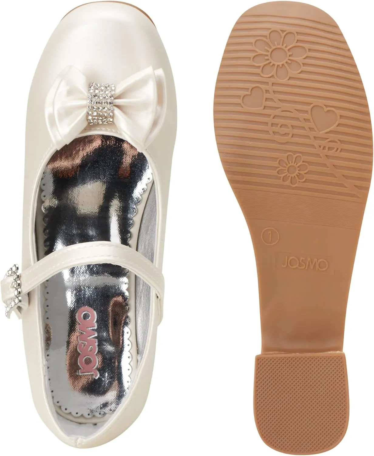 Josmo Girl's Dress Mary Jane Wedding Party Heels Ballerina Flower Shoes, Hook and Loop Buckle (Toddler