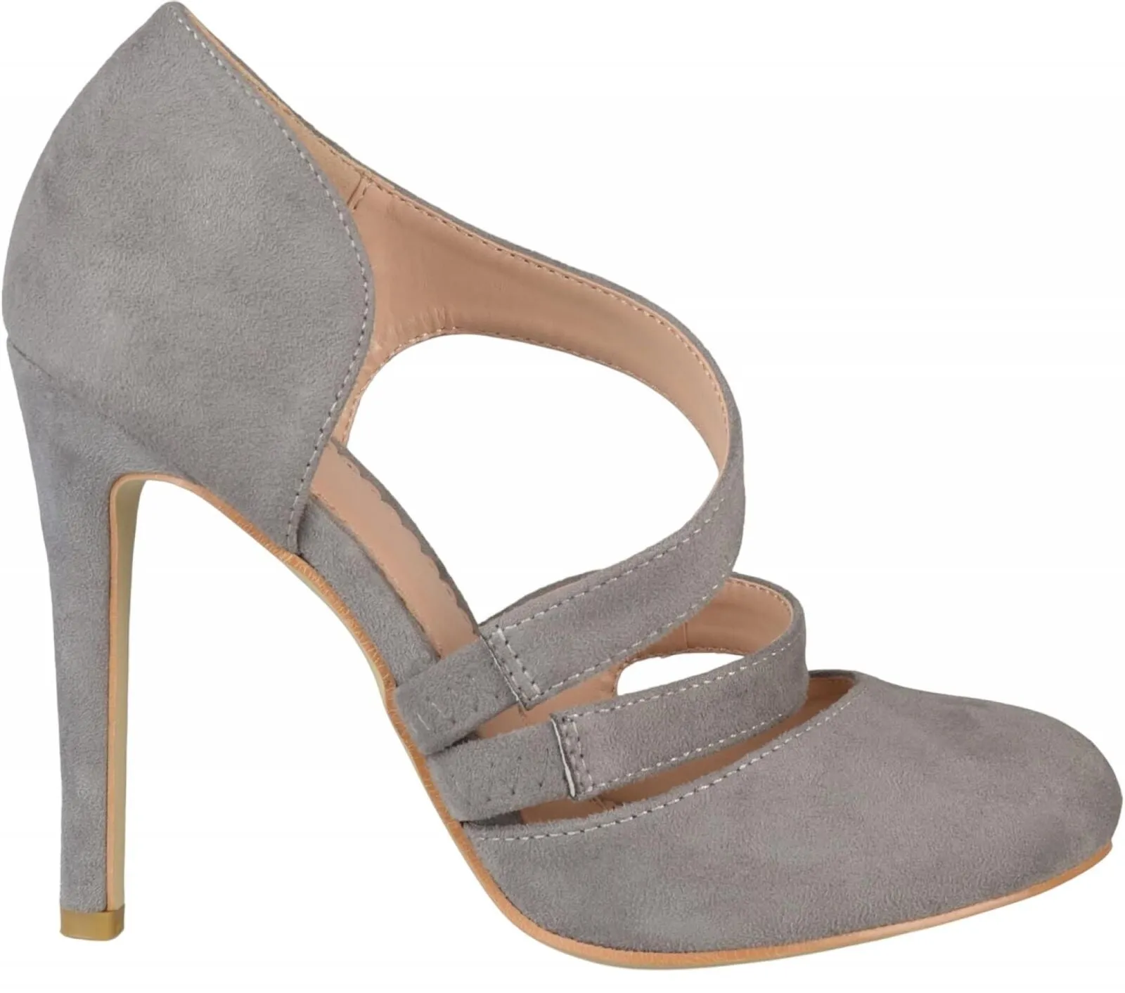 Journee Collection Round Toe Faux Suede Crossover Strap High Heels Gray 8M
