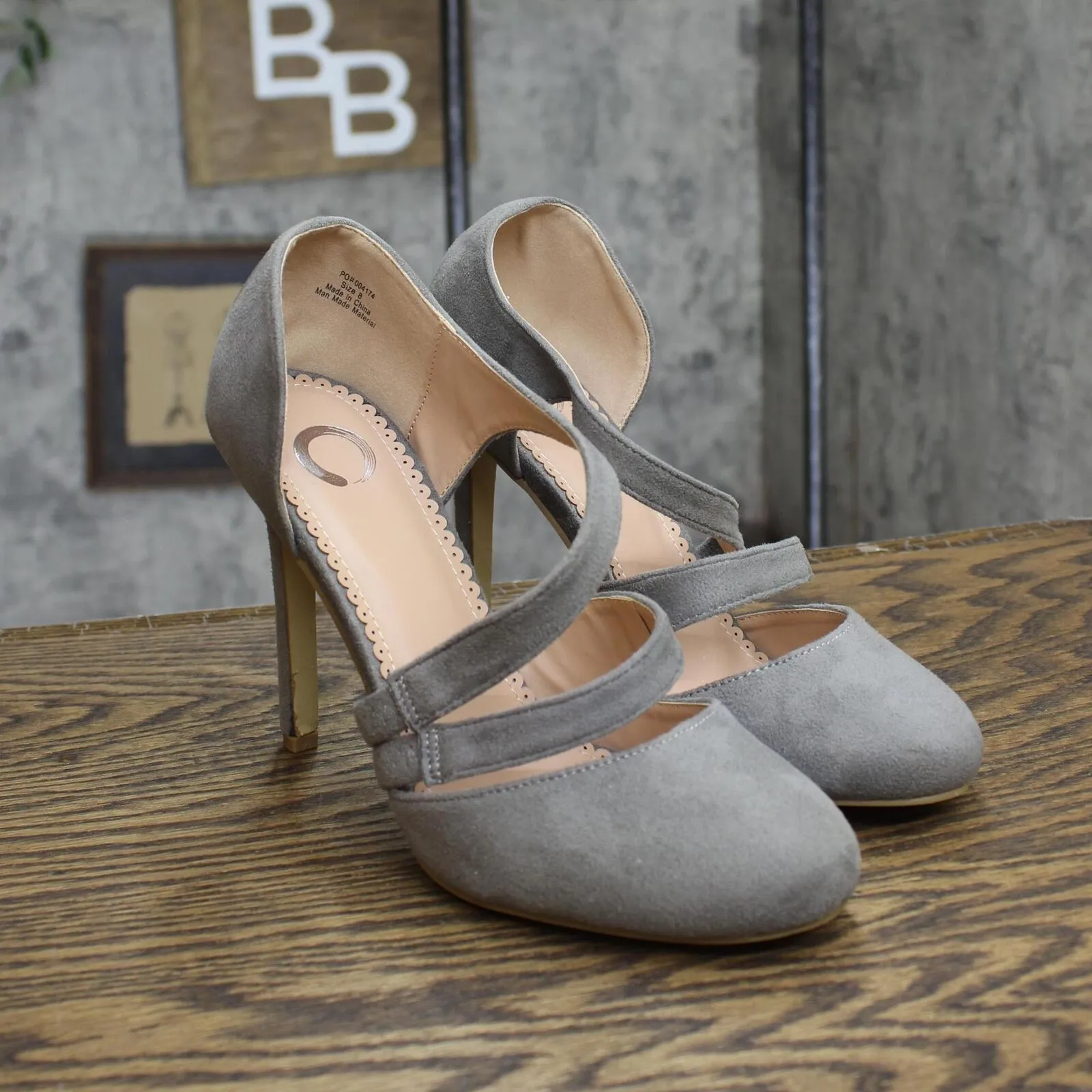 Journee Collection Round Toe Faux Suede Crossover Strap High Heels Gray 8M
