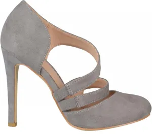 Journee Collection Round Toe Faux Suede Crossover Strap High Heels Gray 8M
