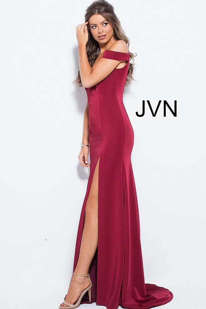Jovani JVN57297 Size 10 Burgundy off the shoulder prom dress burgundy Slit Evening Gown