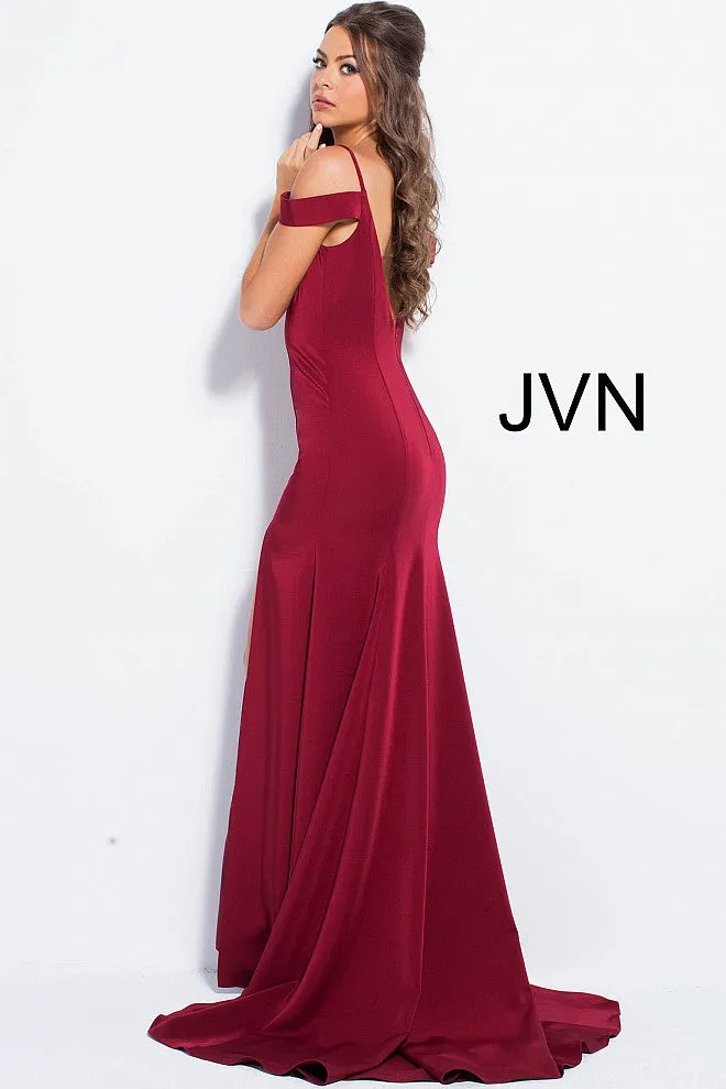 Jovani JVN57297 Size 10 Burgundy off the shoulder prom dress burgundy Slit Evening Gown
