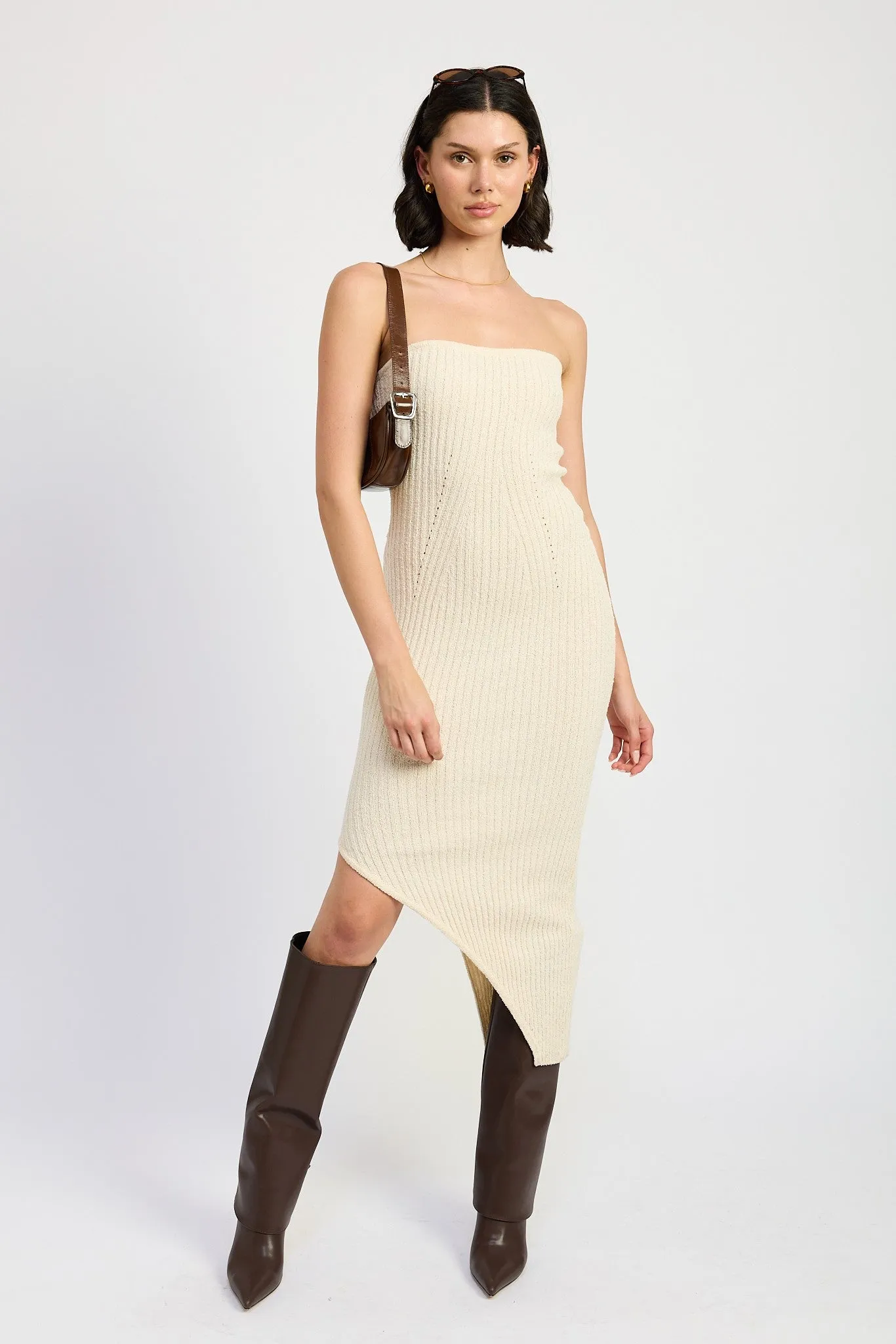 Joy Jolt Strapless Ribbed Maxi Dress with Slit