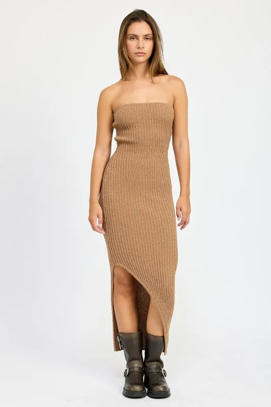 Joy Jolt Strapless Ribbed Maxi Dress with Slit