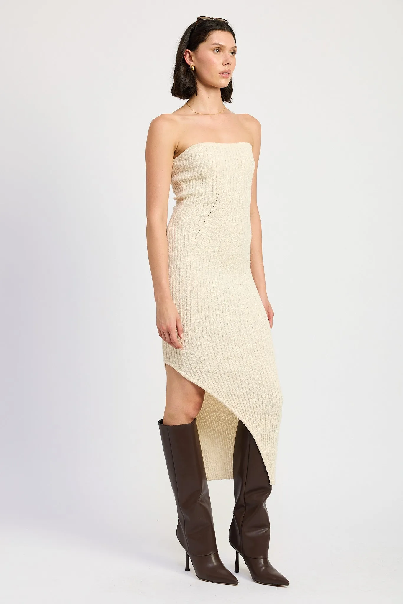 Joy Jolt Strapless Ribbed Maxi Dress with Slit