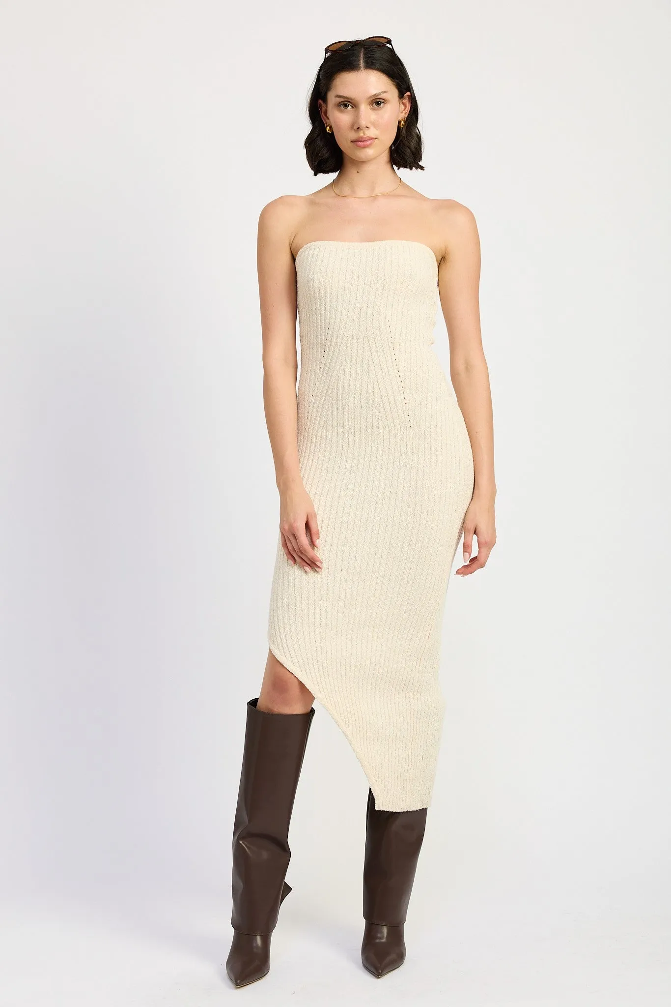Joy Jolt Strapless Ribbed Maxi Dress with Slit
