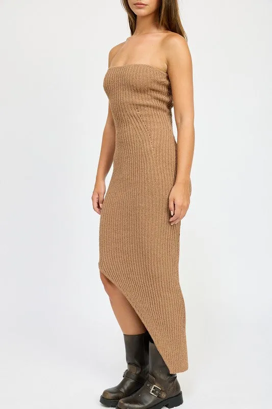Joy Jolt Strapless Ribbed Maxi Dress with Slit
