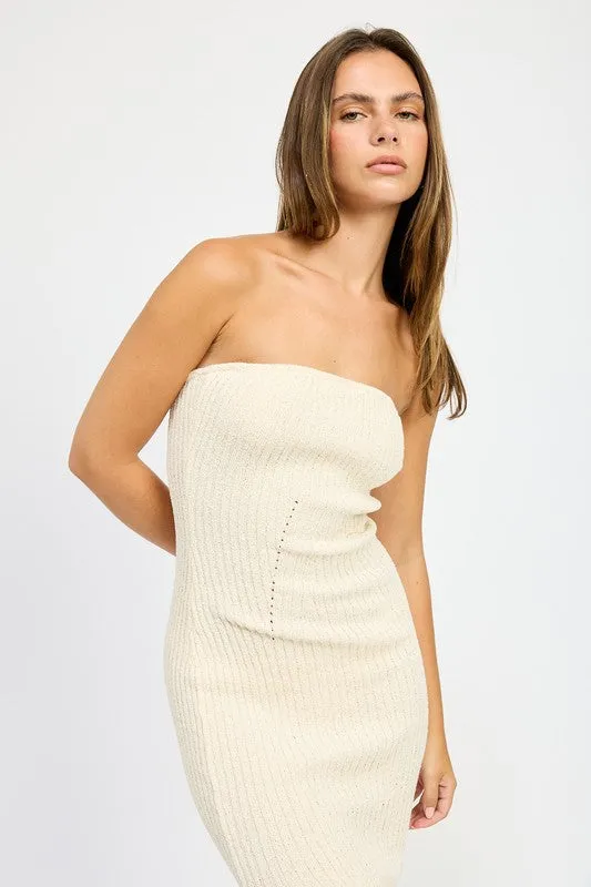 Joy Jolt Strapless Ribbed Maxi Dress with Slit