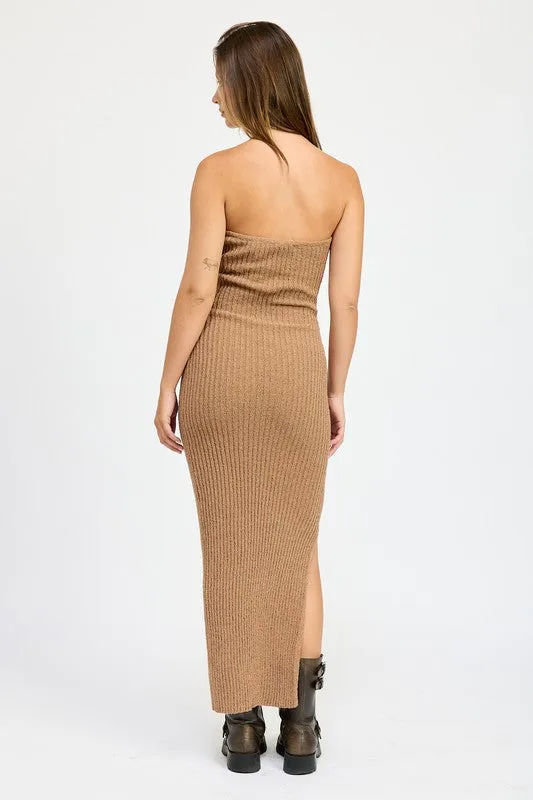 Joy Jolt Strapless Ribbed Maxi Dress with Slit