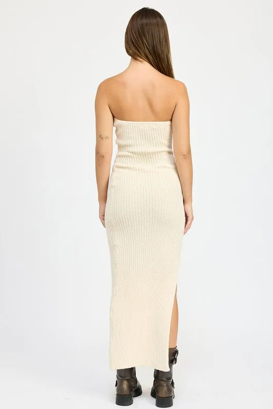 Joy Jolt Strapless Ribbed Maxi Dress with Slit