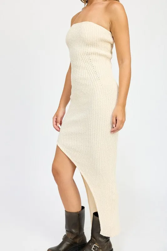 Joy Jolt Strapless Ribbed Maxi Dress with Slit