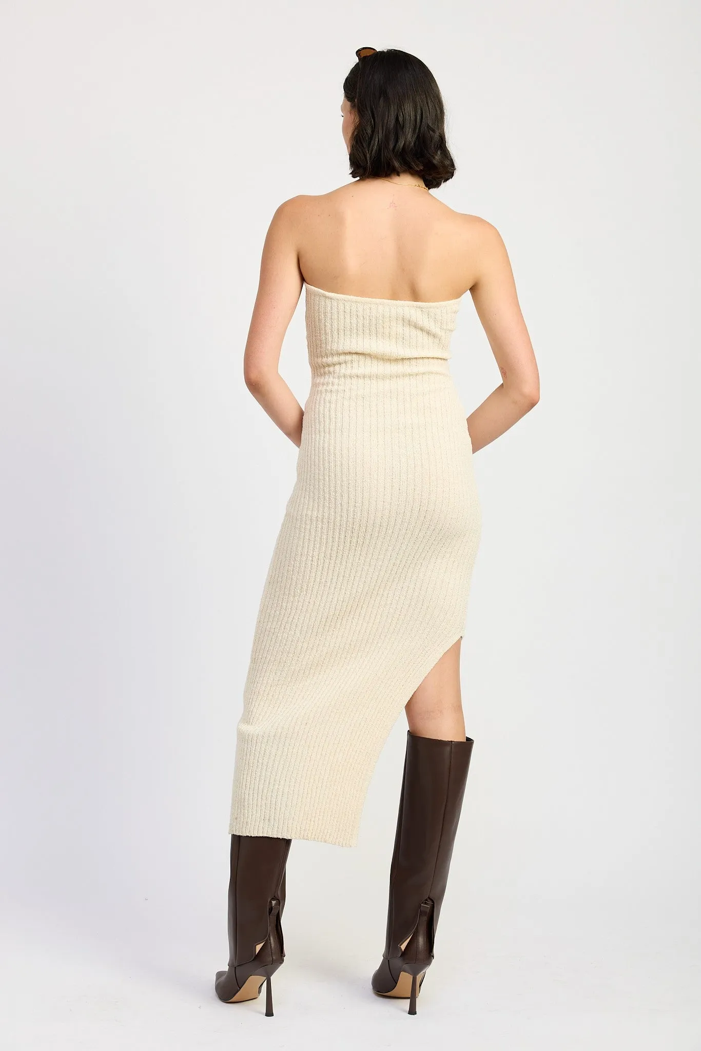 Joy Jolt Strapless Ribbed Maxi Dress with Slit
