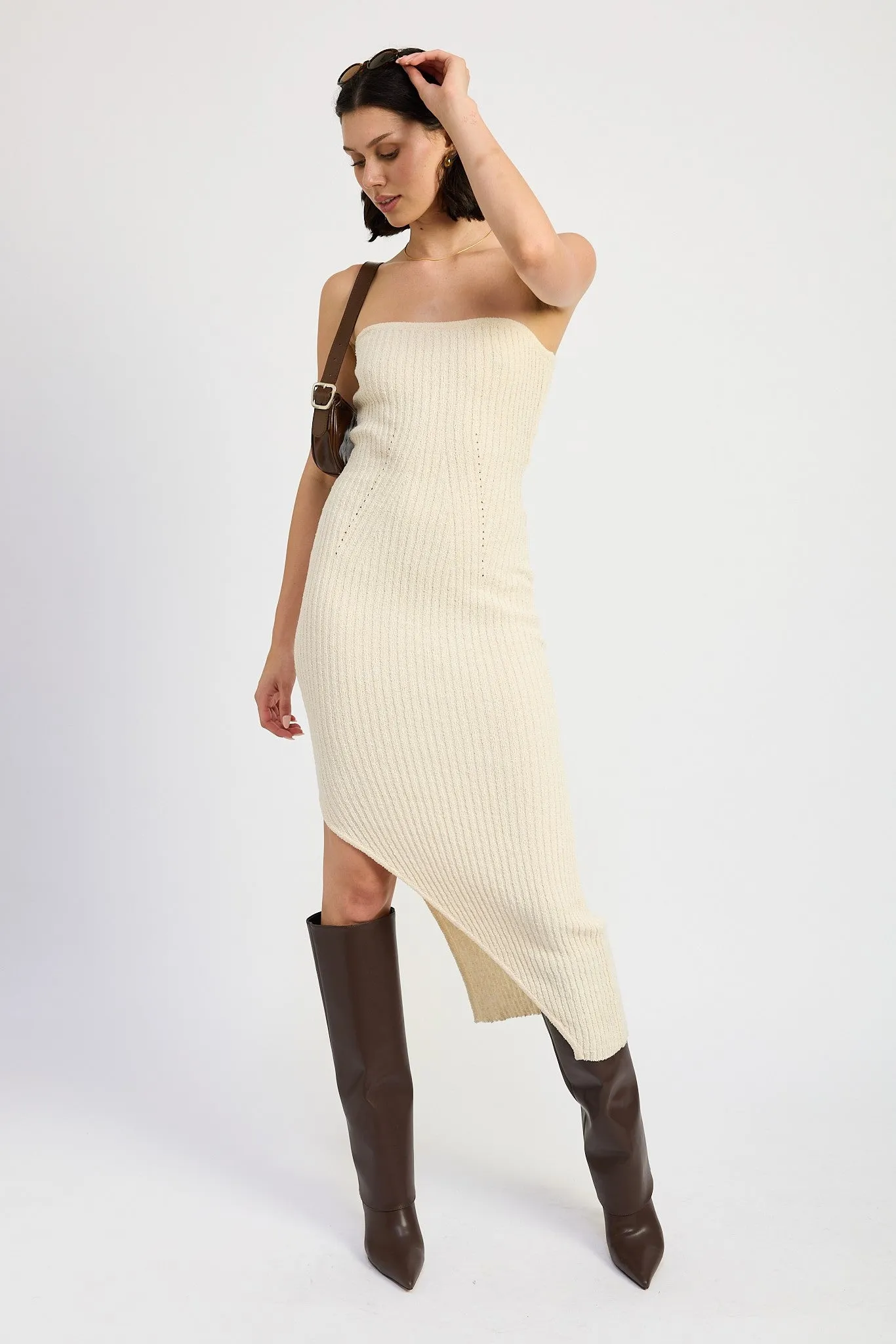 Joy Jolt Strapless Ribbed Maxi Dress with Slit