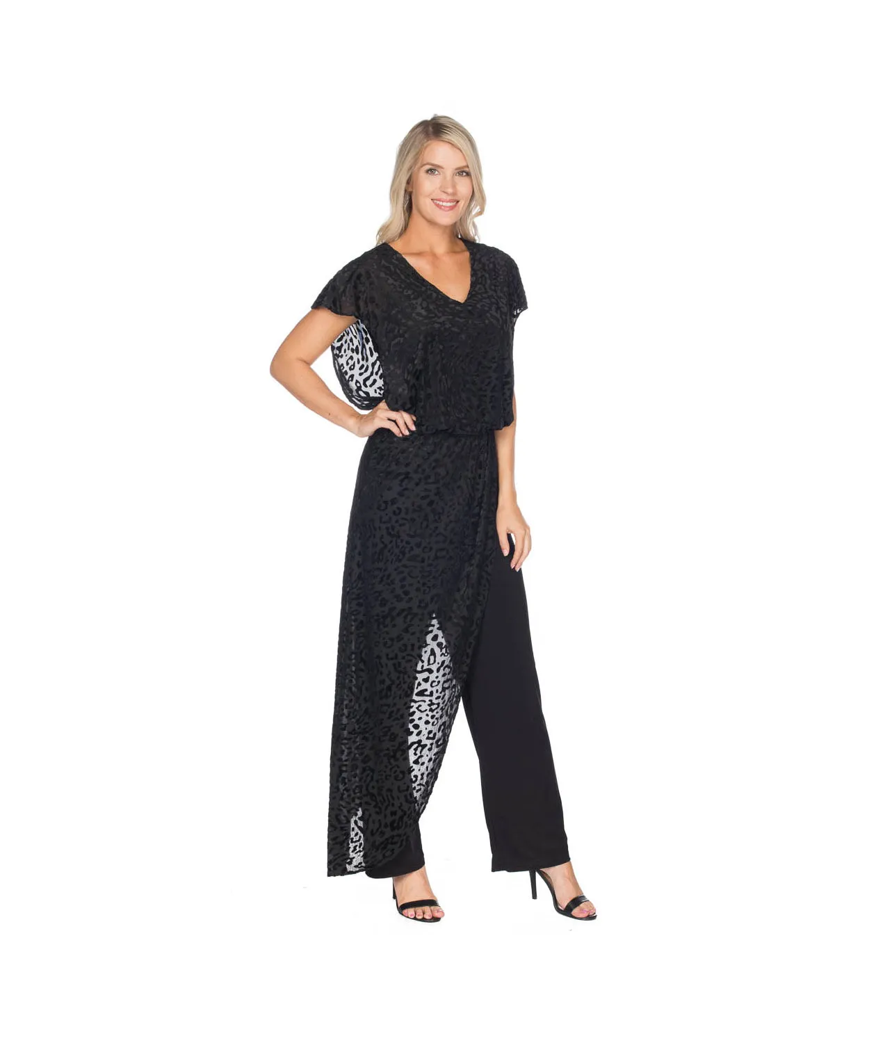 Jumpsuit With Leopard Burnout Overlay Black - Last Tango