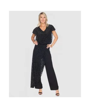 Jumpsuit With Leopard Burnout Overlay Black - Last Tango
